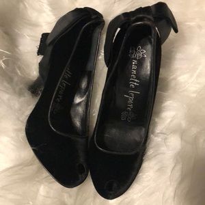 Nanette Lepore Black Velvet Peep Toe Pumps 6 1/2B